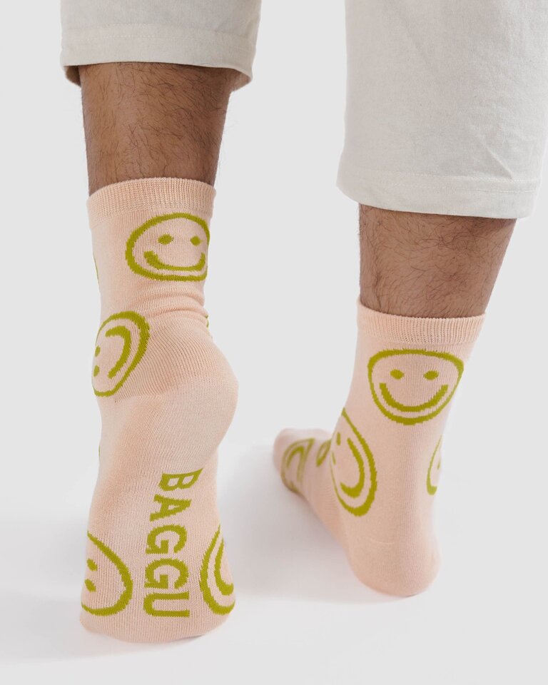 Baggu Crew Socks - Light Pink Happy