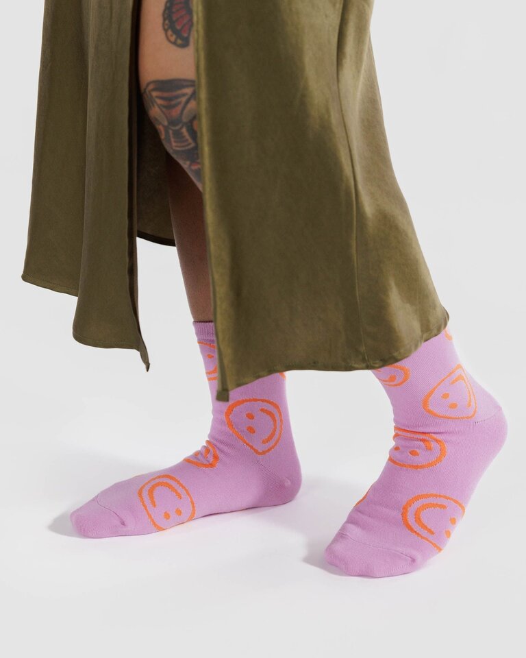 Baggu Crew Socks - Peony Happy