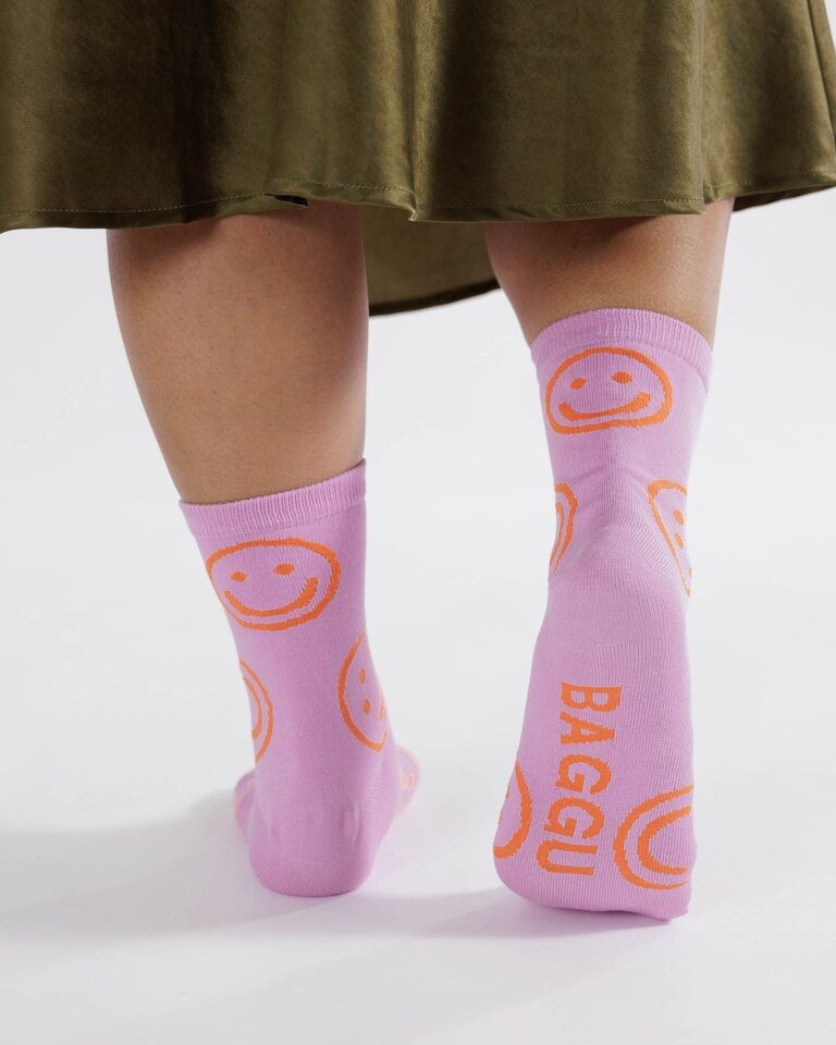 Baggu Crew Socks - Peony Happy