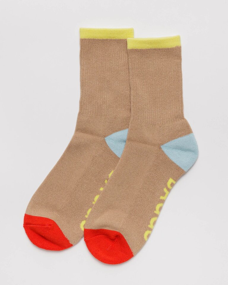 Baggu Ribbed Sock - Beige Mix Large