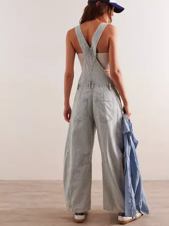 Free People Good Luck Striped Overalls