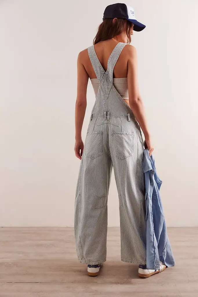 Free People Good Luck Striped Overalls