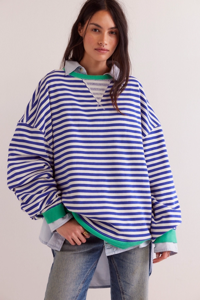 Free People Classic Striped Oversized Crew