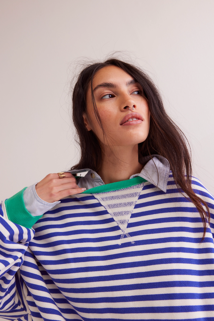 Free People Classic Striped Oversized Crew
