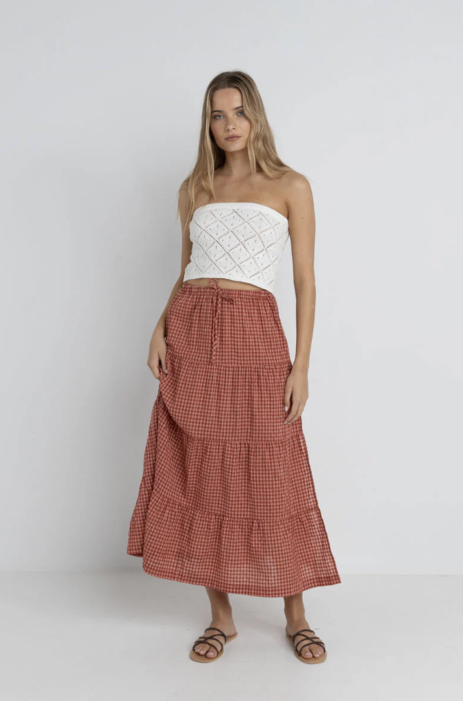 Rhythm Lola Check Tiered Maxi Skirt