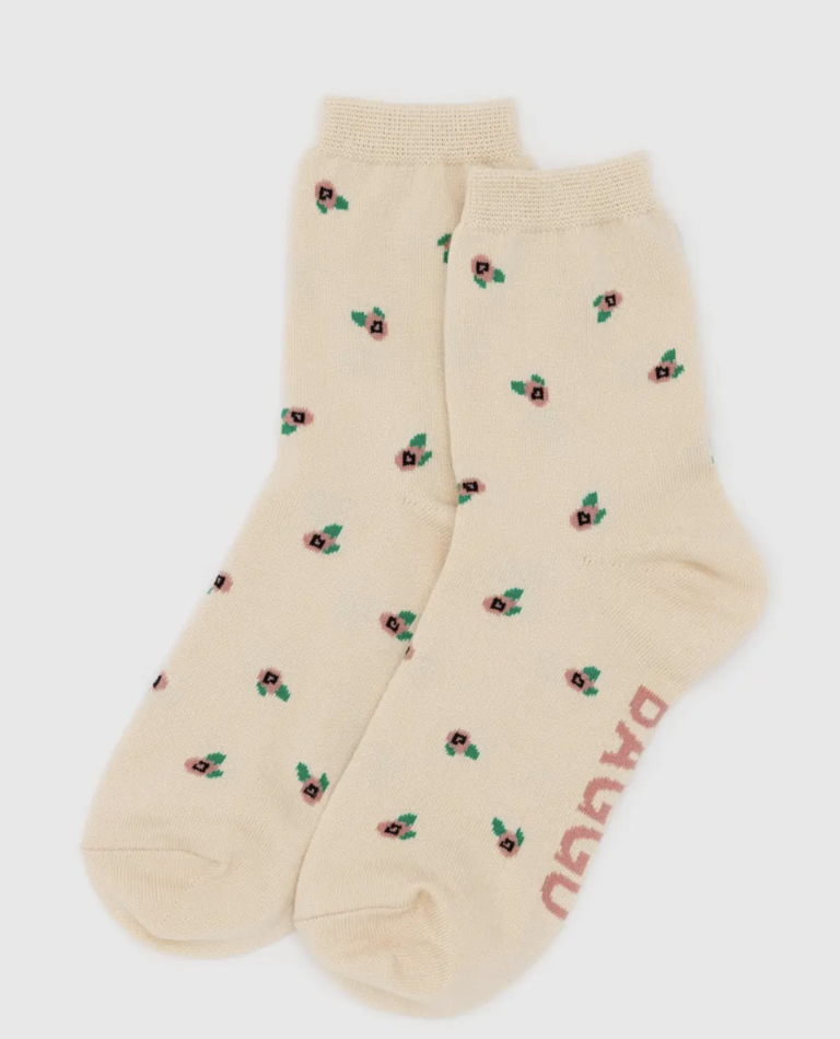 Baggu Crew Sock - Cream Rosette