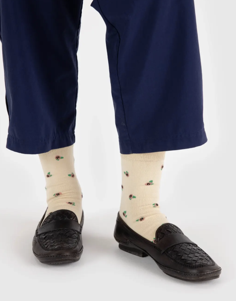 Baggu Crew Sock - Cream Rosette