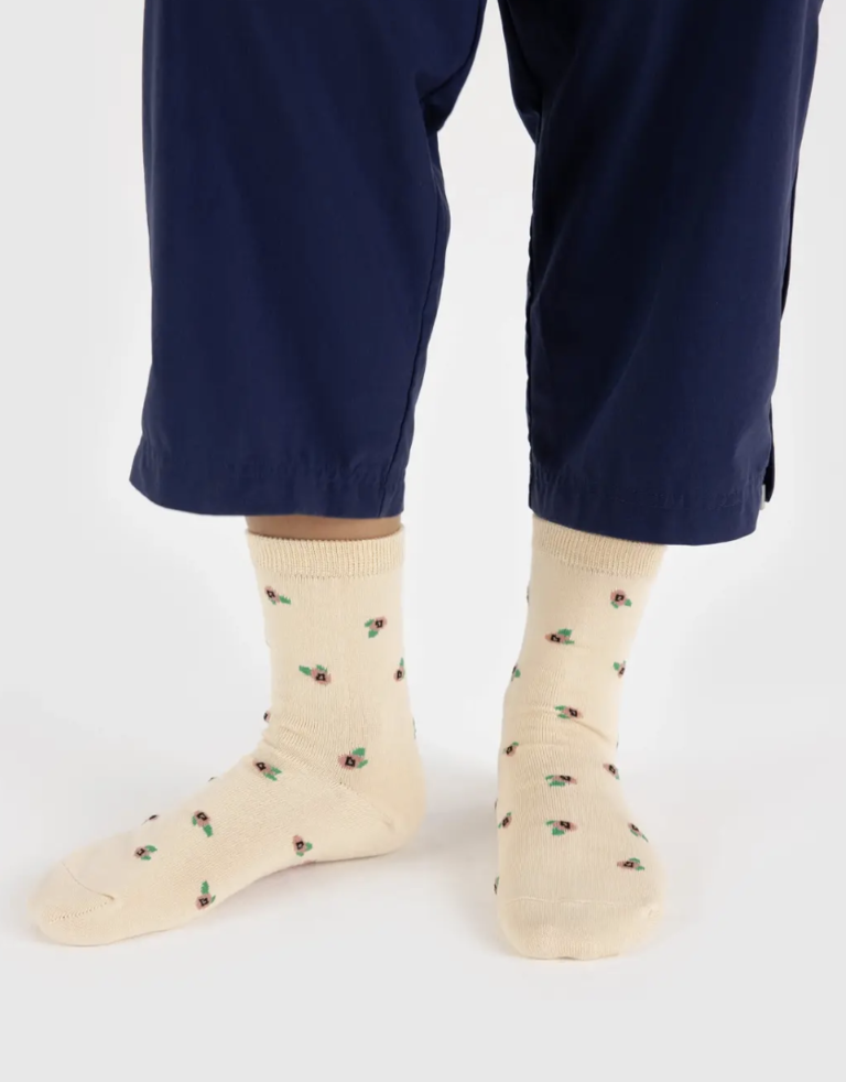 Baggu Crew Sock - Cream Rosette