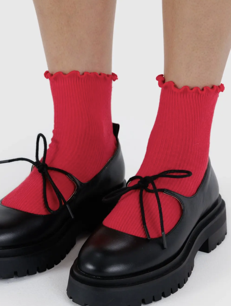 Baggu Lettuce Edge Sock Set of 2 - Lavender & Red