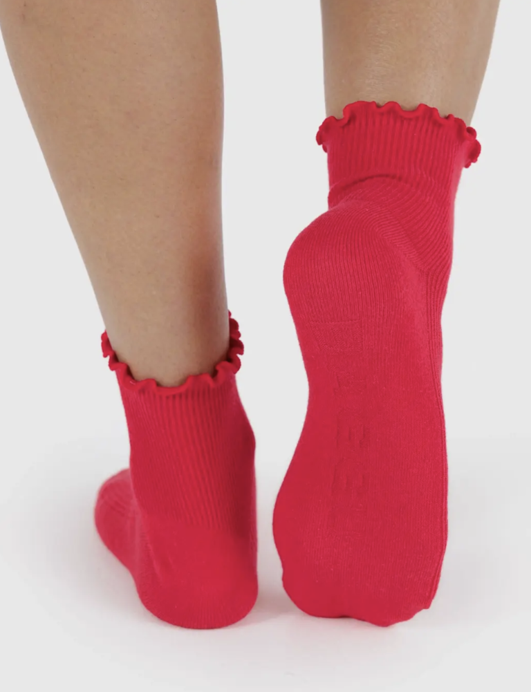 Baggu Lettuce Edge Sock Set of 2 - Lavender & Red