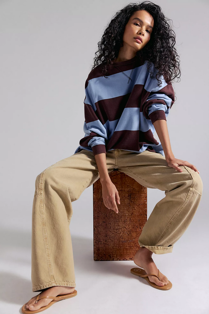 Free People Classic Striped Oversized Crew