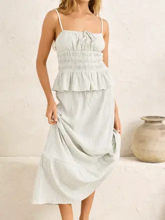 Rhythm Driftwood Stripe Ruffle Midi Skirt