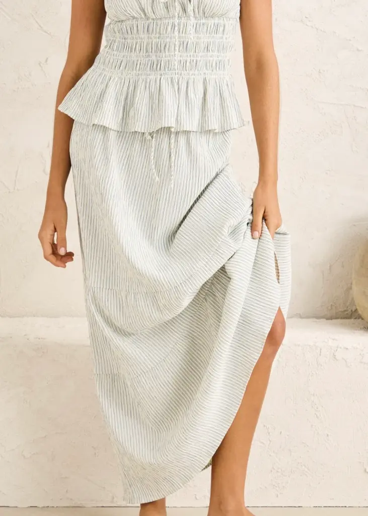 Rhythm Driftwood Stripe Ruffle Midi Skirt