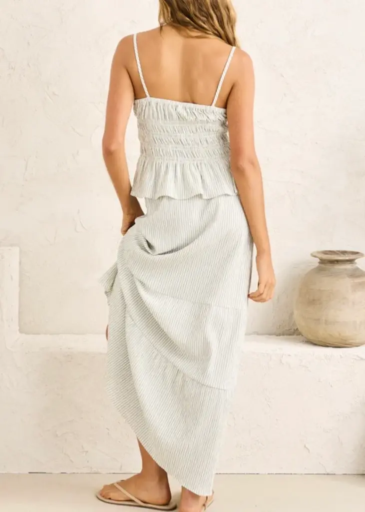 Rhythm Driftwood Stripe Ruffle Midi Skirt