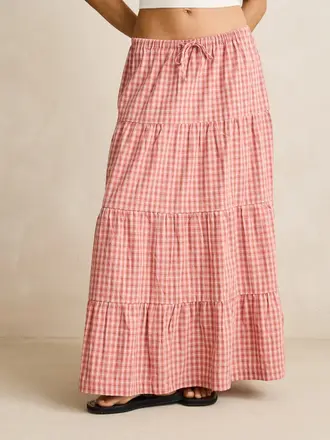 Rhythm Kirra Check Tiered Maxi Skirt