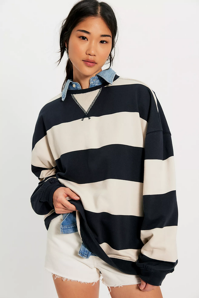 Free People Classic Striped Oversized Crew