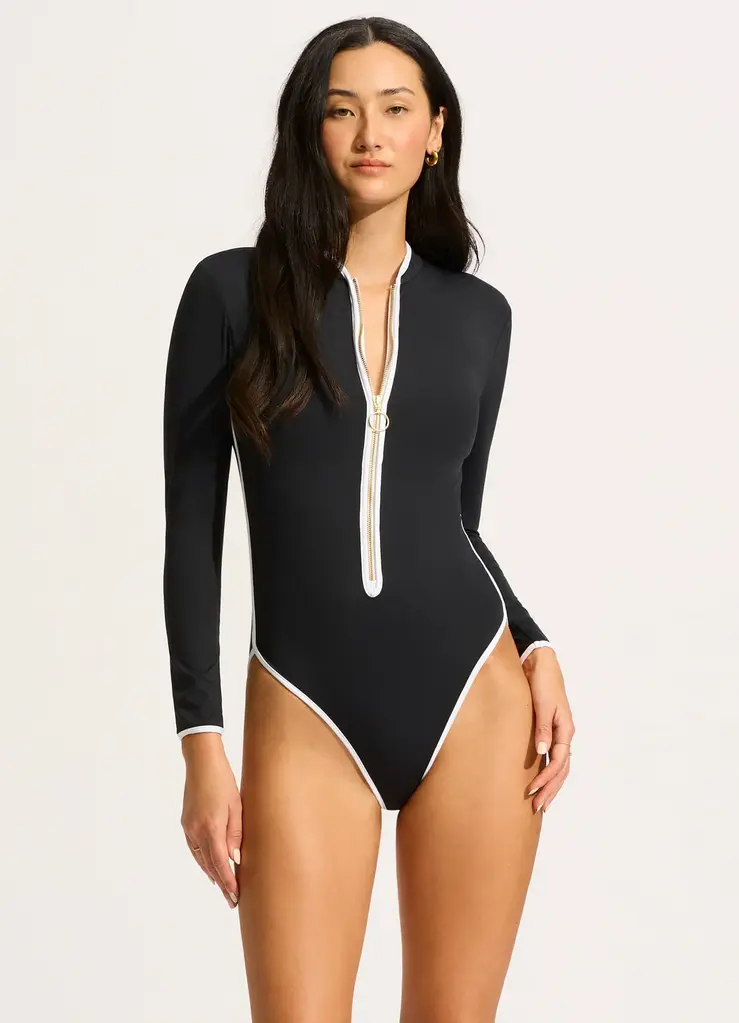 Seafolly Long Sleeve Zip Front One Piece