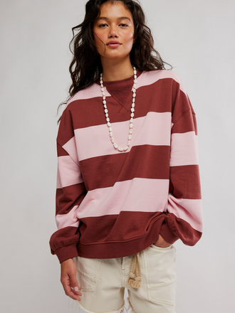 Free People Classic Striped Oversized Crew