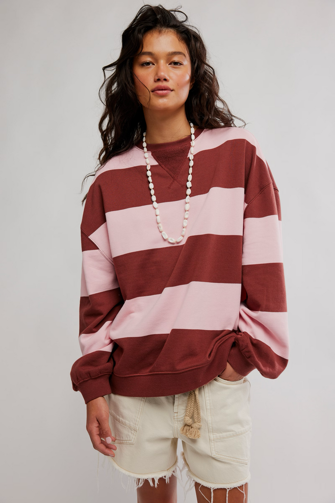 Free People Classic Striped Oversized Crew