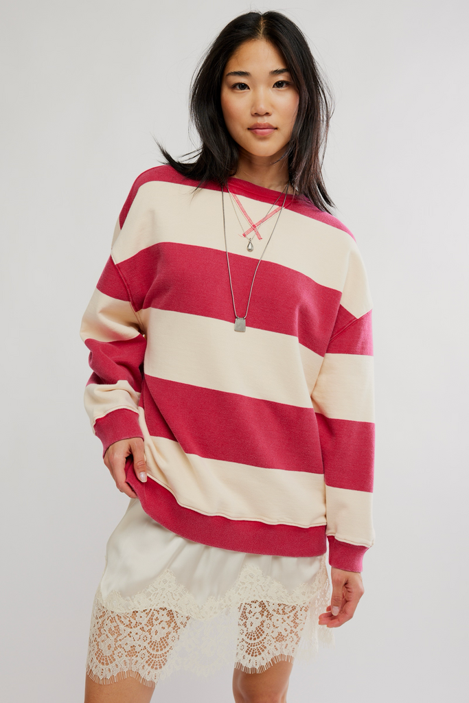 Free People Classic Striped Oversized Crew