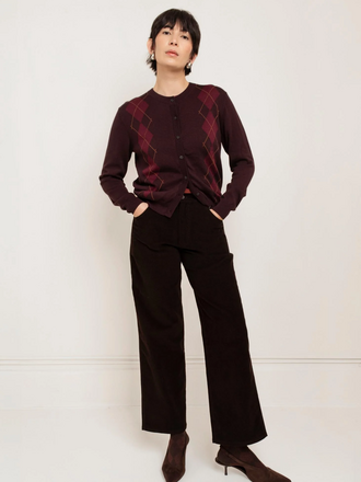 Paper Label Helly Argyle Cardigan