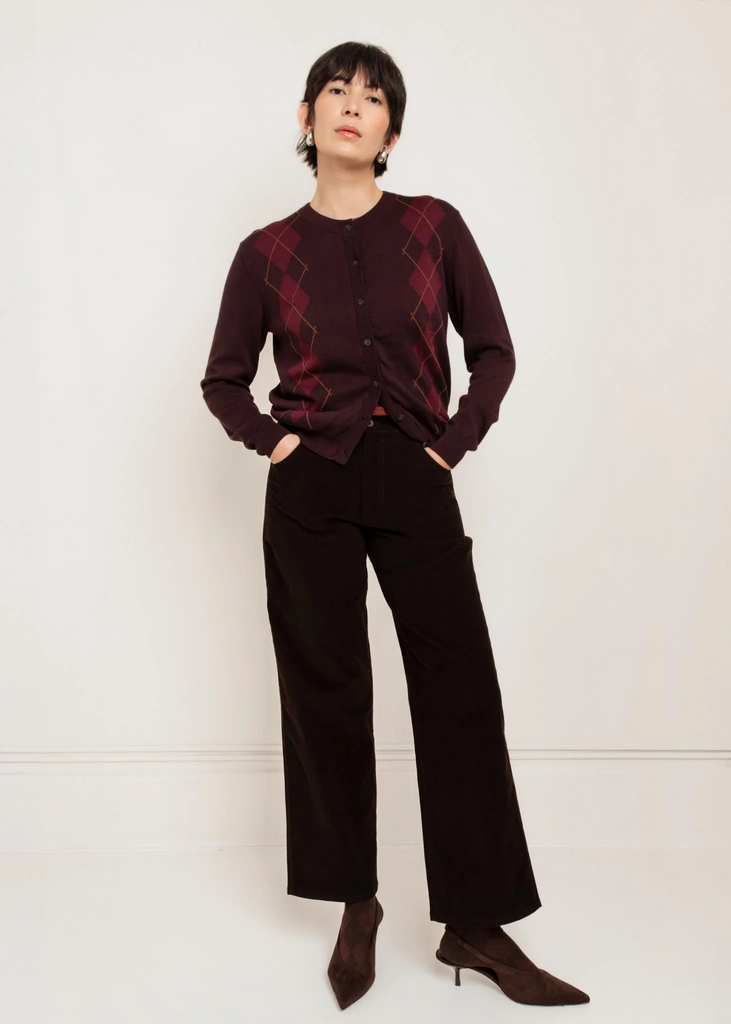 Paper Label Helly Argyle Cardigan