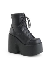 CAMEL-203 5" Chunky Heel, 3" Platform Black Vegan Leather Boot, Metal Back Zip Closure D23VB