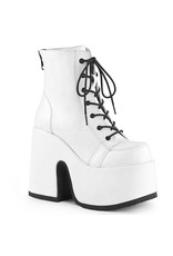 CAMEL-203 5" Chunky Heel, 3" Platform White Vegan Leather Boot, Metal Back Zip Closure D23VW