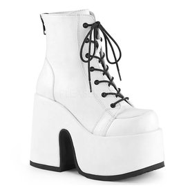 CAMEL-203 5" Chunky Heel, 3" Platform White Vegan Leather Boot, Metal Back Zip Closure D23VW