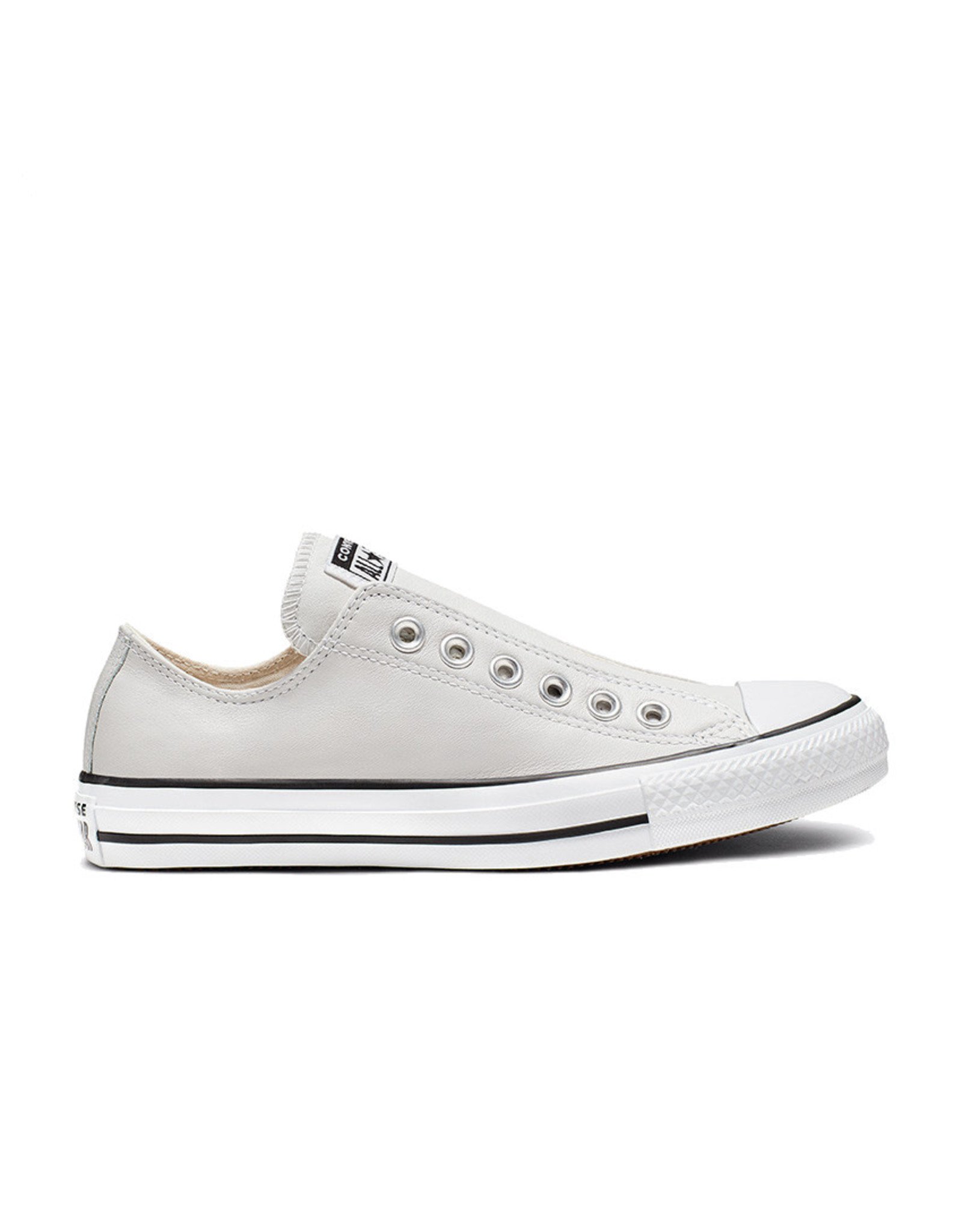 white leather slip on converse