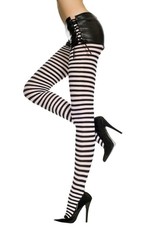 MUSIC LEGS - Black/White Plus Size Striped Tights