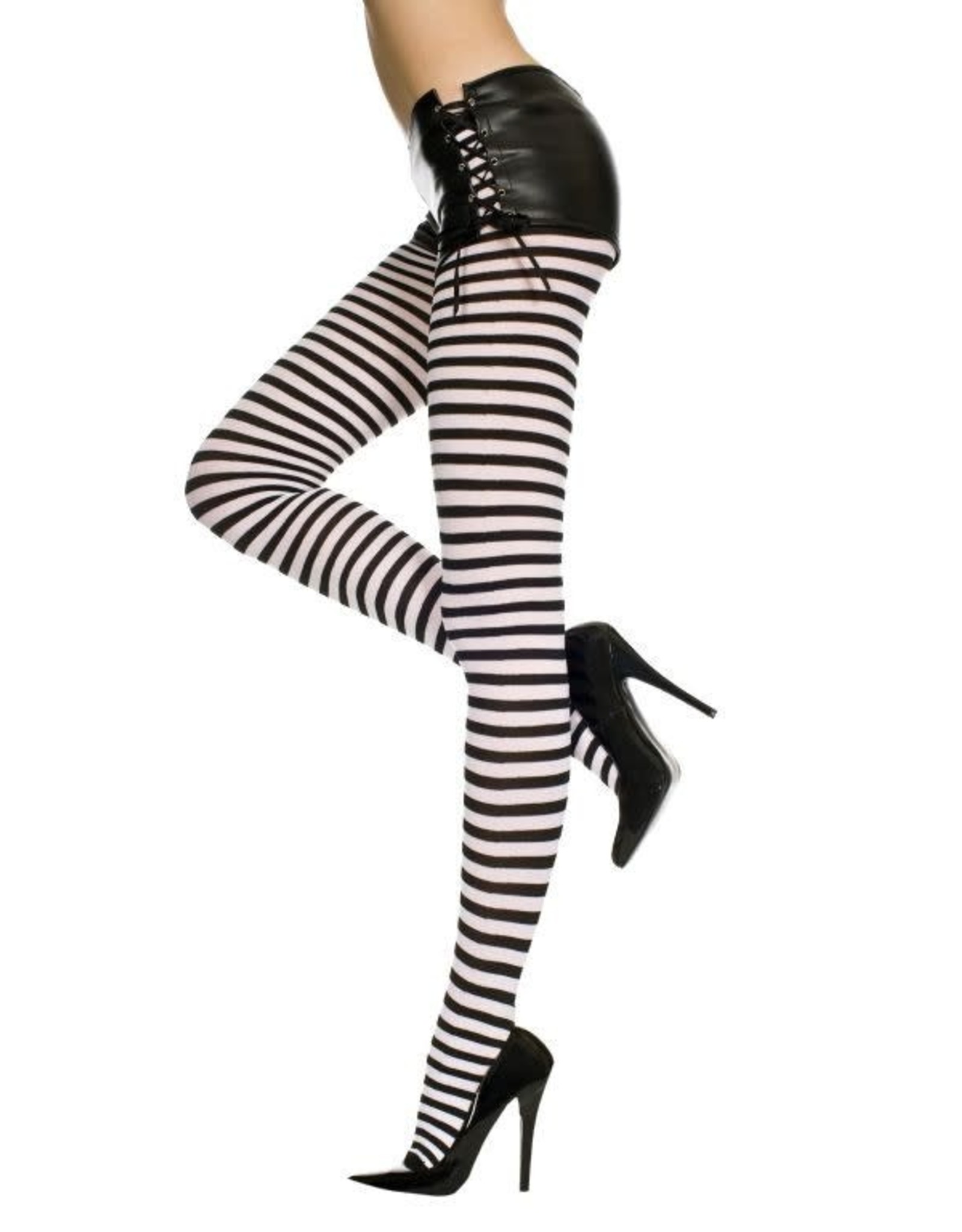 Plus Size Black and White Striped Women's Thigh High Stockings