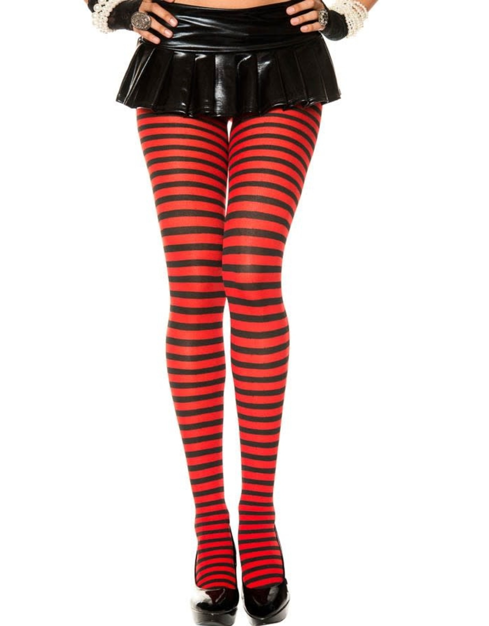 MUSIC LEGS - Black/Red Plus Size Striped Tights