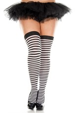 MUSIC LEGS - Plus Size Black/White Striped Thigh Hi