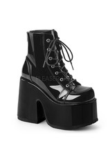 CAMEL-203 5" Chunky Heel, 3" Platform Black Patent Boot, Metal Back Zip Closure D23PB