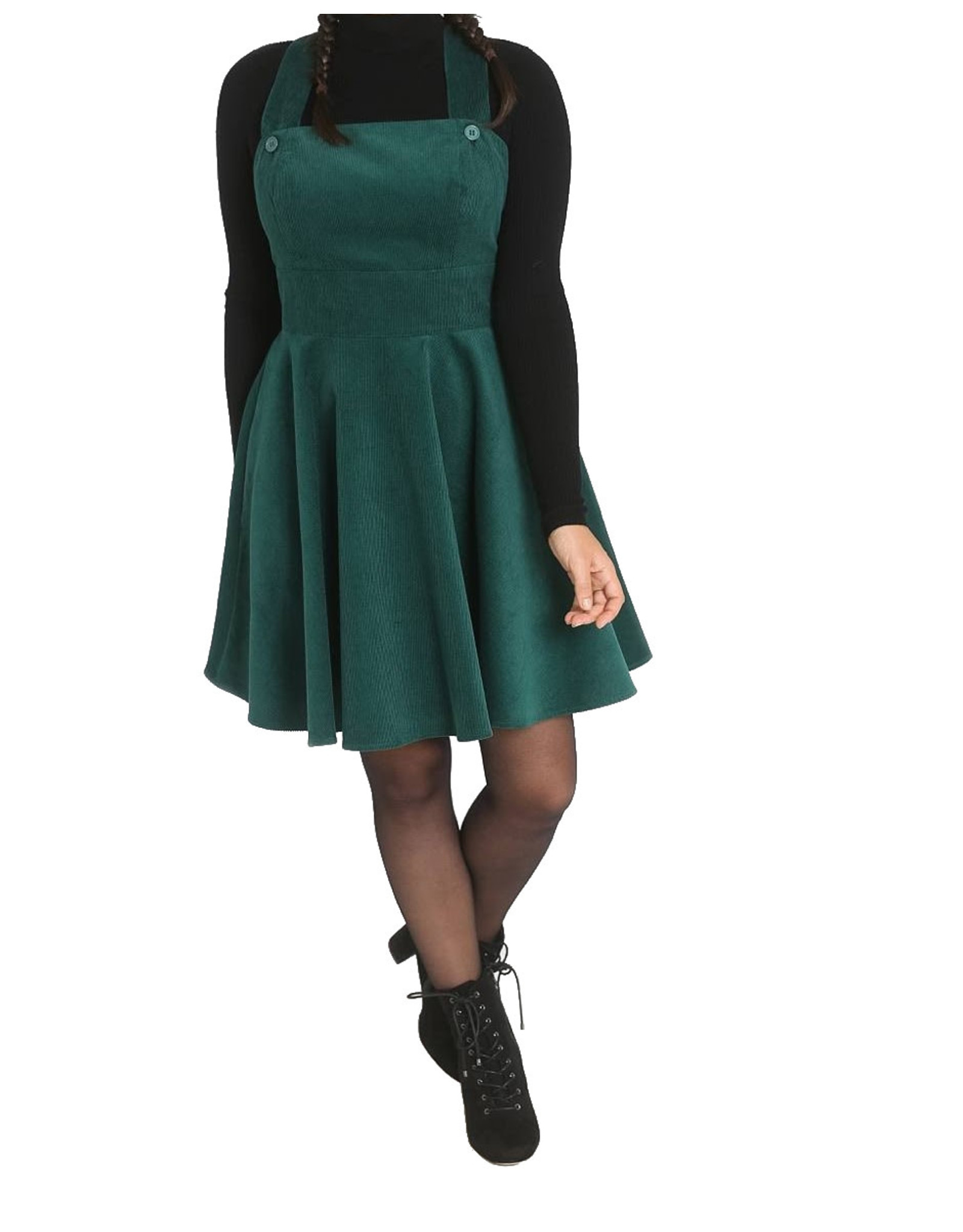 HELL BUNNY - Wonders Years Dark Green Pinafore Dress