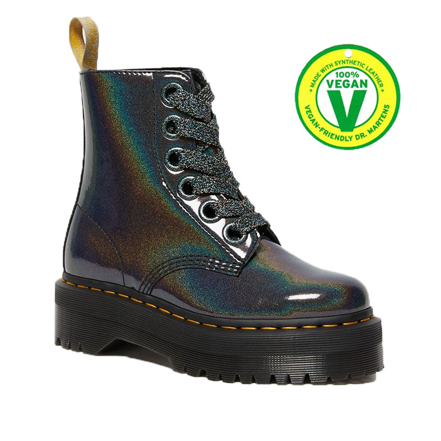 靴 Waste store Dr. Martens 1461 Croc Emboss Leather Platform Shoes in Gunmetal | Dr