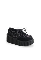 CREEPER-219 3" Platform Lace Up Creeper Embroidery Flower D9BF