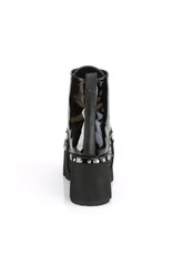 ASHES-100 3 1/2"  Platform Black Patent Vegan, Silver Studs + D-Rings Harness Strap D39PB