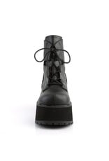 DEMONIA RANGER-102 3 3/4" Heel, 2 1/4" P/F Black Vegan Leather Lace-Up Front Ankle Boot, Side Zip D43VB