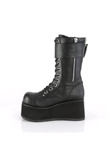 PETROL-150 3 1/2" Platform Mid-Calf Boot,Ornamental Inner & Outer Zipper,Oversize Buckle Strap, Back Zip Closure D53VB