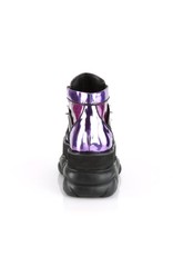 DEMONIA NEPTUNE-100 3" Platform Purple Glitter-Hologram Shoe Contrast Piping, Studded Contrast Hook N' Loop Ankle Strap & UV Reactive Tubbing D29PGH