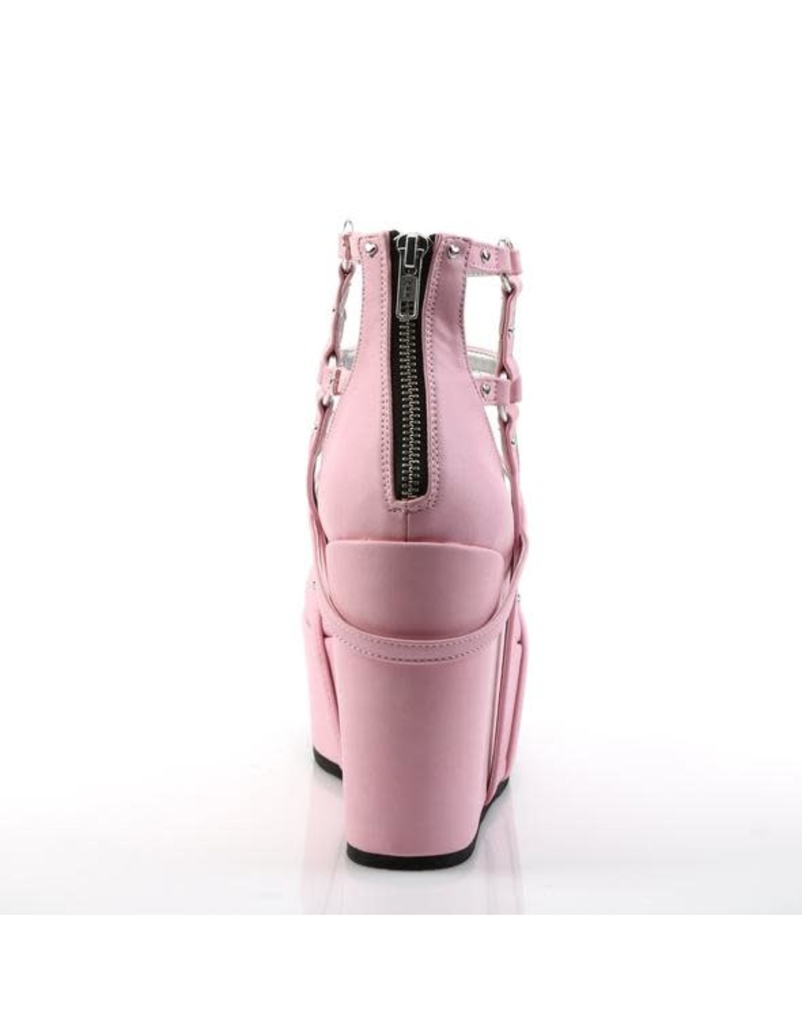 POISON-25-2 5" Wedge Platform Pink Vegan Leather Cage Bootie + Heart Studding, O-Rings & Heart-Shaped Locket D34PVC