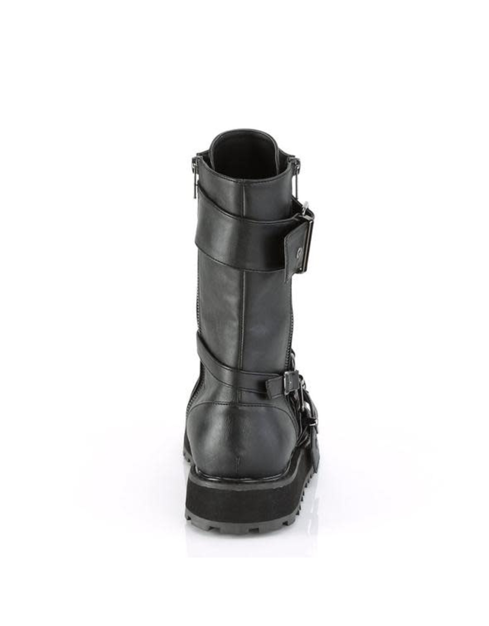 VALOR-220 1 1/2" Platform Vegan Black Leather Lace-Up Mid-Calf Boot,Side Zip D51VBS