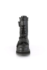 DEMONIA VALOR-220 1 1/2" Platform Vegan Black Leather Lace-Up Mid-Calf Boot,Side Zip D51VBS