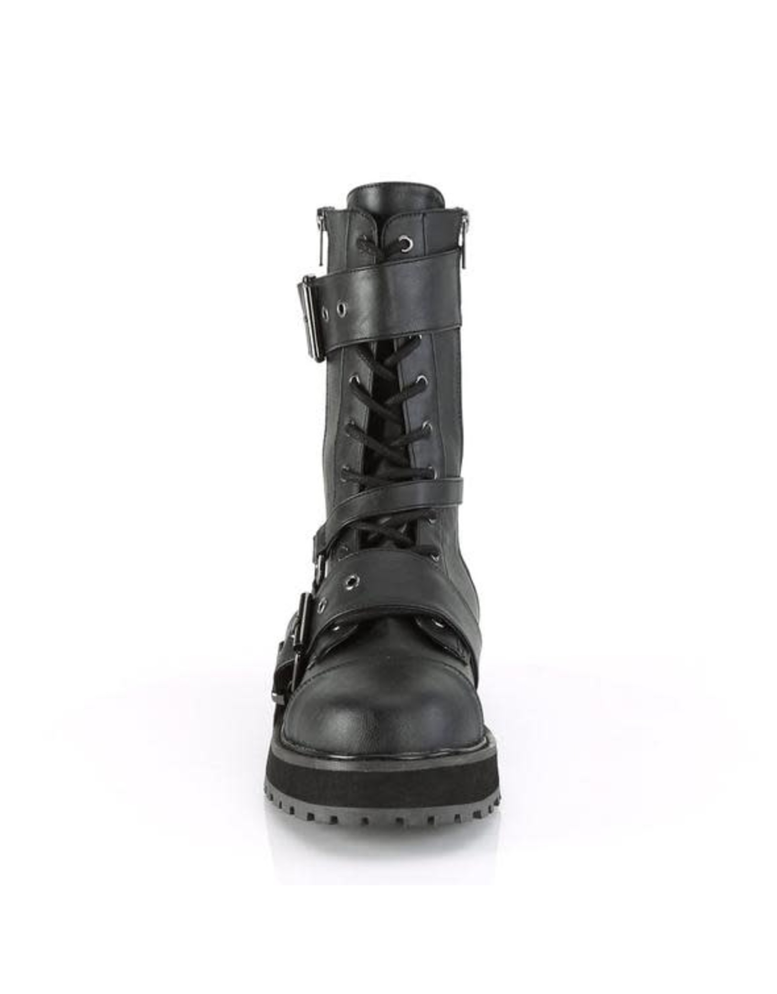 VALOR-220 1 1/2" Platform Vegan Black Leather Lace-Up Mid-Calf Boot,Side Zip D51VBS