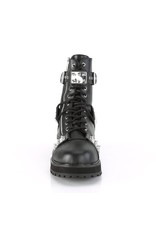 DEMONIA VALOR-280 1 1/2" Platform Vegan Black Leather Lace-Up Ankle Boot,Outside Zip D50VBS