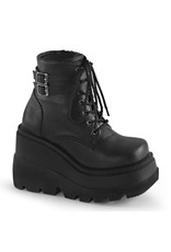 SHAKER-52 4 1/2" Stacked Wedge PF Lace-Up Ankle Boot w/Buckle Straps D38VB