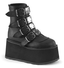 DAMNED-105 3 1/2" PF Platform Ankle Boot Featuring 4 Buckle Straps w/ Metal Plates at Center, Back Metal Zip Closure - D57VB