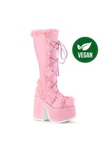 CAMEL-311 /PAPVL-5" Chunky Heel, 3" P/F Lace-Up Knee High Boot, Vegan Suede Pastel Pink, Side Zip D80PFUR - CAM311/PAPVL